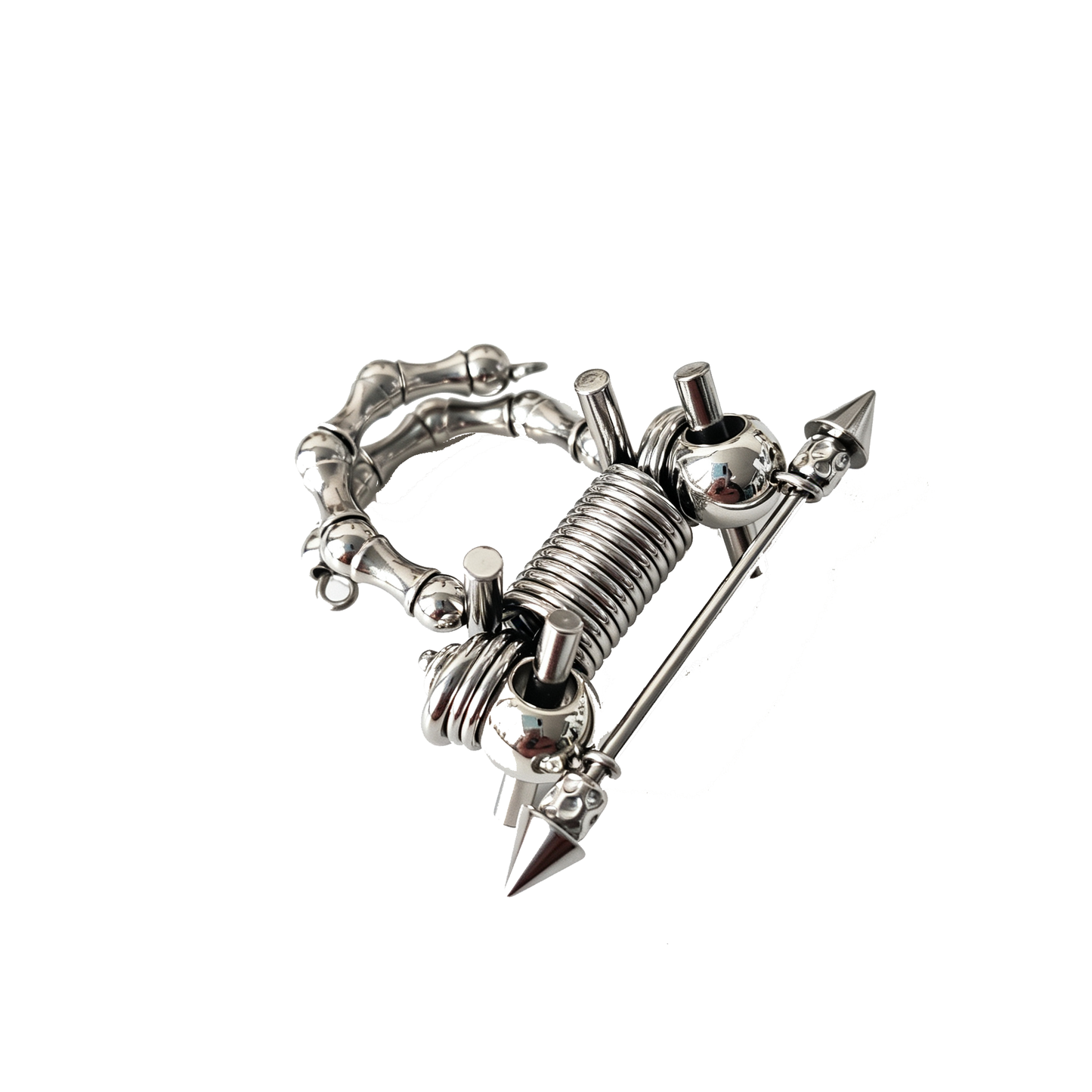 Handmade Stainless Steel Spike Adjustable Size Ring Coil Spring Silver UV Beads Punk Goth Jewel for Unisex