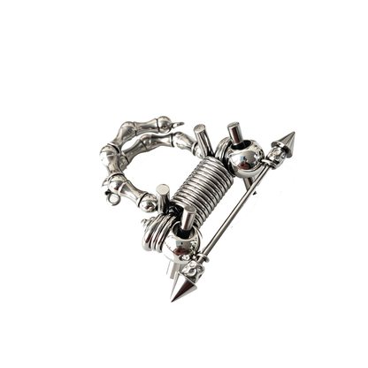 Handmade Stainless Steel Spike Adjustable Size Ring Coil Spring Silver UV Beads Punk Goth Jewel for Unisex