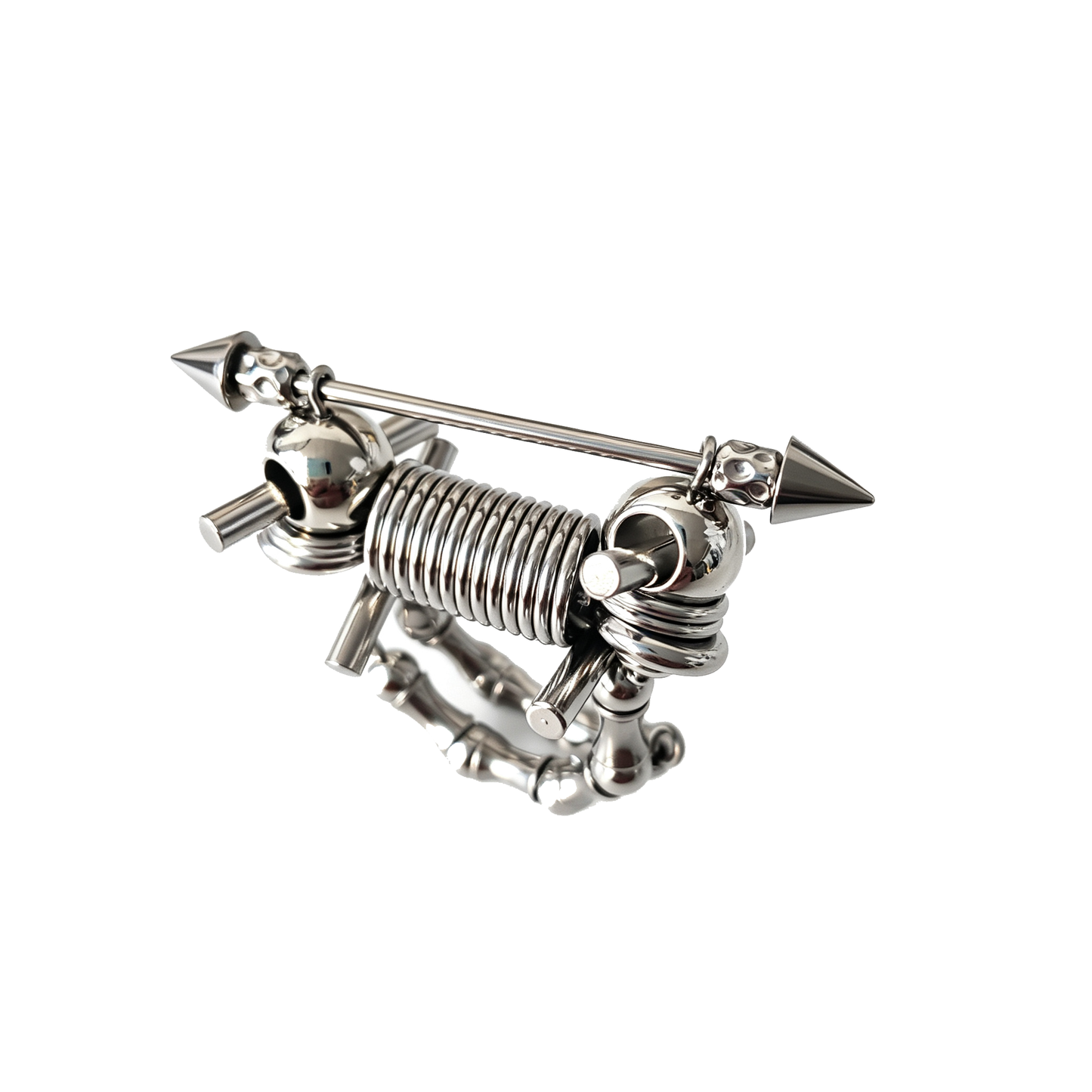 Handmade Stainless Steel Spike Adjustable Size Ring Coil Spring Silver UV Beads Punk Goth Jewel for Unisex
