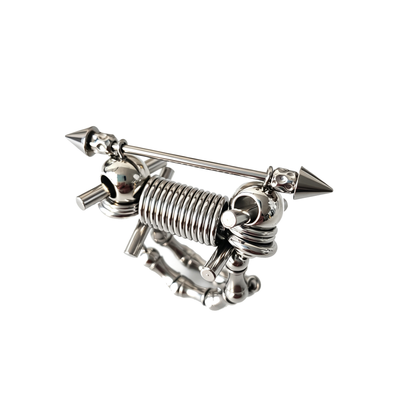 Handmade Stainless Steel Spike Adjustable Size Ring Coil Spring Silver UV Beads Punk Goth Jewel for Unisex