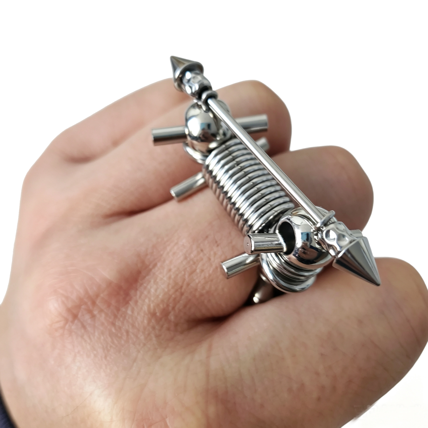 Handmade Stainless Steel Spike Adjustable Size Ring Coil Spring Silver UV Beads Punk Goth Jewel for Unisex