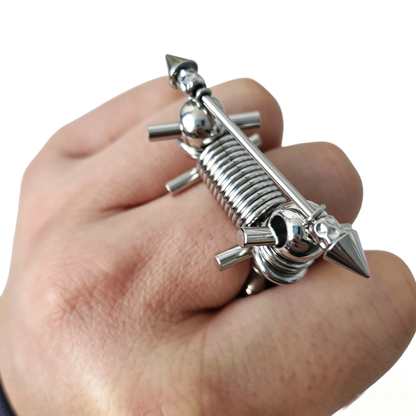 Handmade Stainless Steel Spike Adjustable Size Ring Coil Spring Silver UV Beads Punk Goth Jewel for Unisex