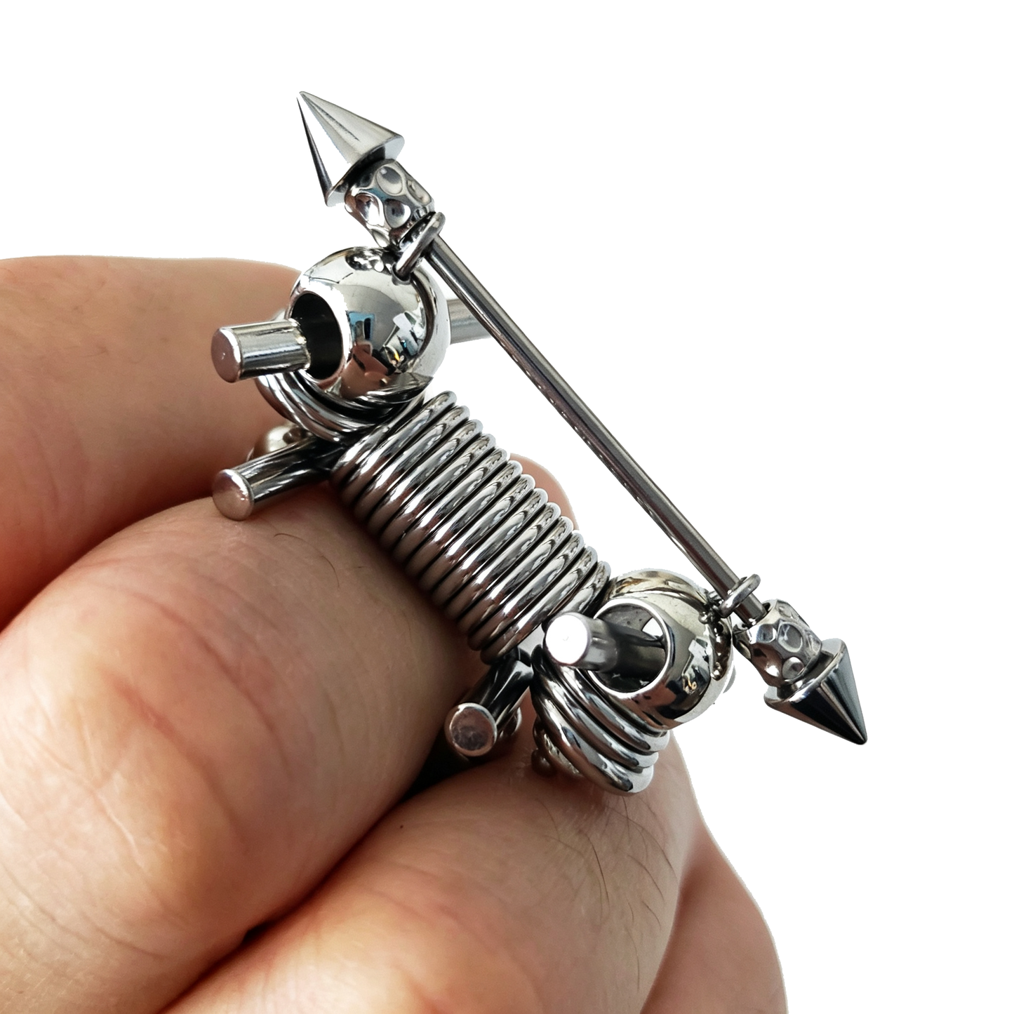 Handmade Stainless Steel Spike Adjustable Size Ring Coil Spring Silver UV Beads Punk Goth Jewel for Unisex