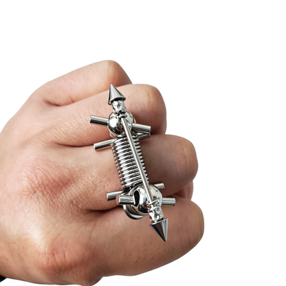 Handmade Stainless Steel Spike Adjustable Size Ring Coil Spring Silver UV Beads Punk Goth Jewel for Unisex