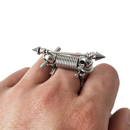 Handmade Stainless Steel Spike Adjustable Size Ring Coil Spring Silver UV Beads Punk Goth Jewel for Unisex
