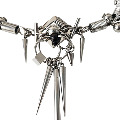 Handmade Stainless Steel Spike Choker Coil Spring Beads Punk Gothic Statement Necklace for Unisex