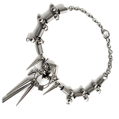 Handmade Stainless Steel Spike Choker Coil Spring Beads Punk Gothic Statement Necklace for Unisex