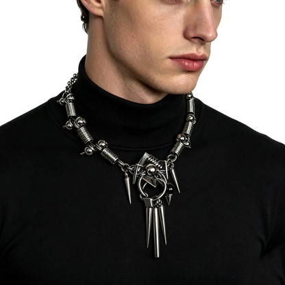 Handmade Stainless Steel Spike Choker Coil Spring Beads Punk Gothic Statement Necklace for Unisex