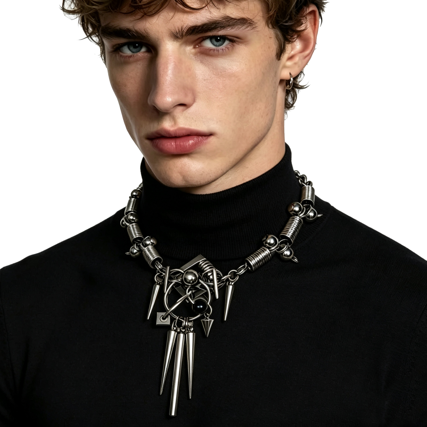 Handmade Stainless Steel Spike Choker Coil Spring Beads Punk Gothic Statement Necklace for Unisex