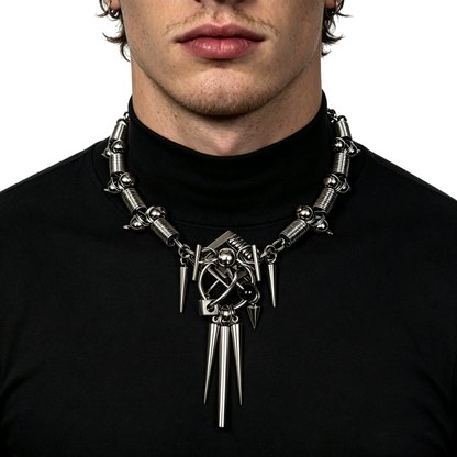Handmade Stainless Steel Spike Choker Coil Spring Beads Punk Gothic Statement Necklace for Unisex