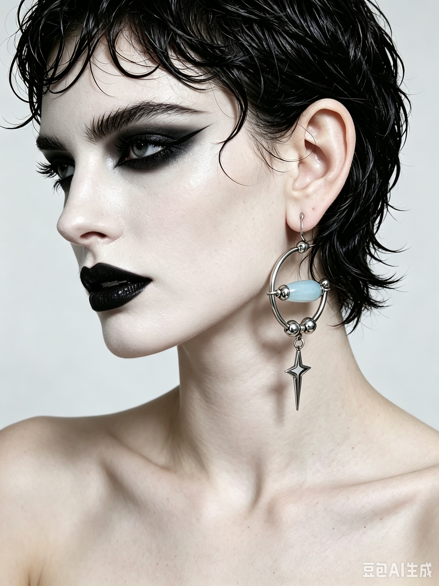 Handmade Stainless Steel Clip‑On Earring, Glass Teardrop Bead Star Pendant Gothic Clip‑on earring Jewelry