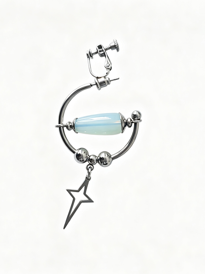 Handmade Stainless Steel Clip‑On Earring, Glass Teardrop Bead Star Pendant Gothic Clip‑on earring Jewelry