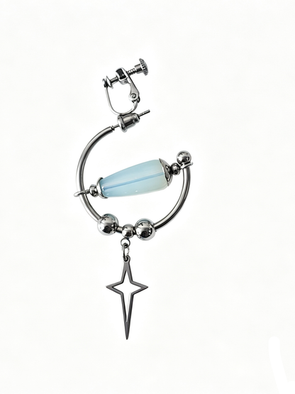 Handmade Stainless Steel Clip‑On Earring, Glass Teardrop Bead Star Pendant Gothic Clip‑on earring Jewelry
