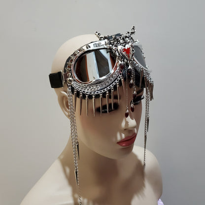 Rave Streampunk Burning Man Festival Punk Heart Chain Spike Costume Cyber Goth Masquerade Goggles