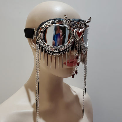 Rave Streampunk Burning Man Festival Punk Heart Chain Spike Costume Cyber Goth Masquerade Goggles