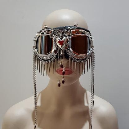 Rave Streampunk Burning Man Festival Punk Heart Chain Spike Costume Cyber Goth Masquerade Goggles