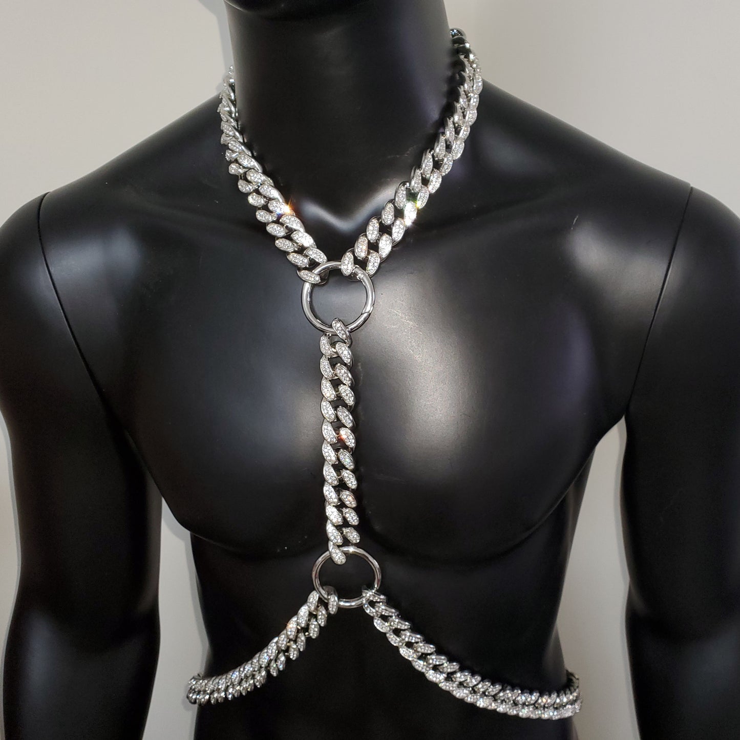 Mann Körper Silber Strass Kette, Männer Körper Kette Geschirr, Brust Kette, Festival Outfits, Burning Man Outfits, Karneval Kostüme, Rave Outfit