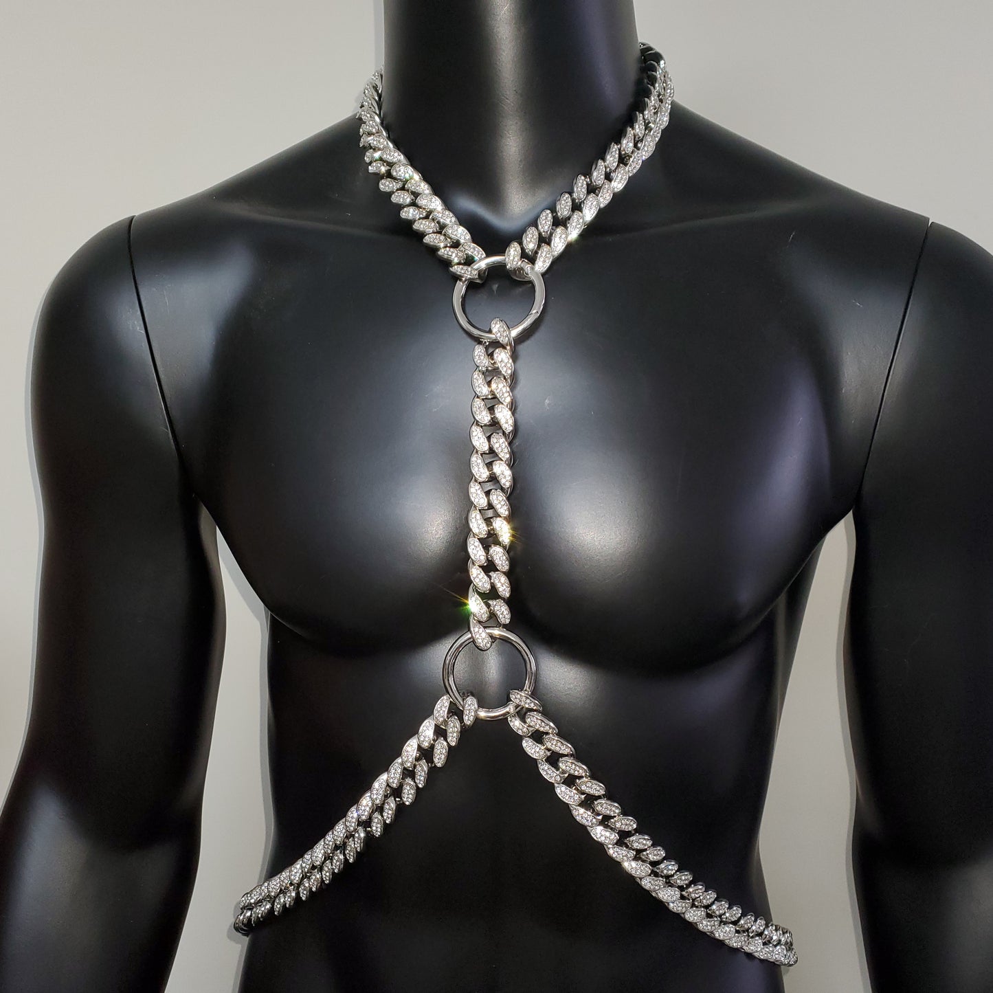 Mann Körper Silber Strass Kette, Männer Körper Kette Geschirr, Brust Kette, Festival Outfits, Burning Man Outfits, Karneval Kostüme, Rave Outfit