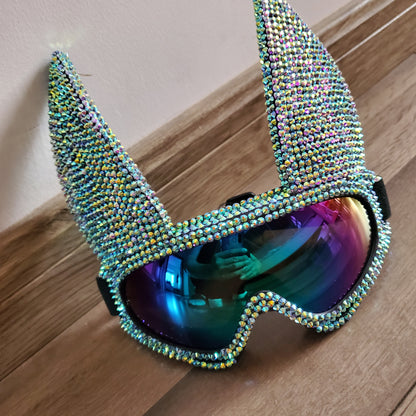 Holographique strass lapin Burning Man lunettes Festival masque Costume casque Cyber ​​lunettes scène Dj EDM EDC Rave Costumes accessoire 