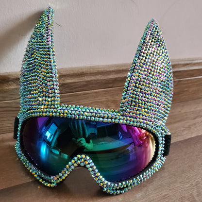 Holographique strass lapin Burning Man lunettes Festival masque Costume casque Cyber ​​lunettes scène Dj EDM EDC Rave Costumes accessoire 