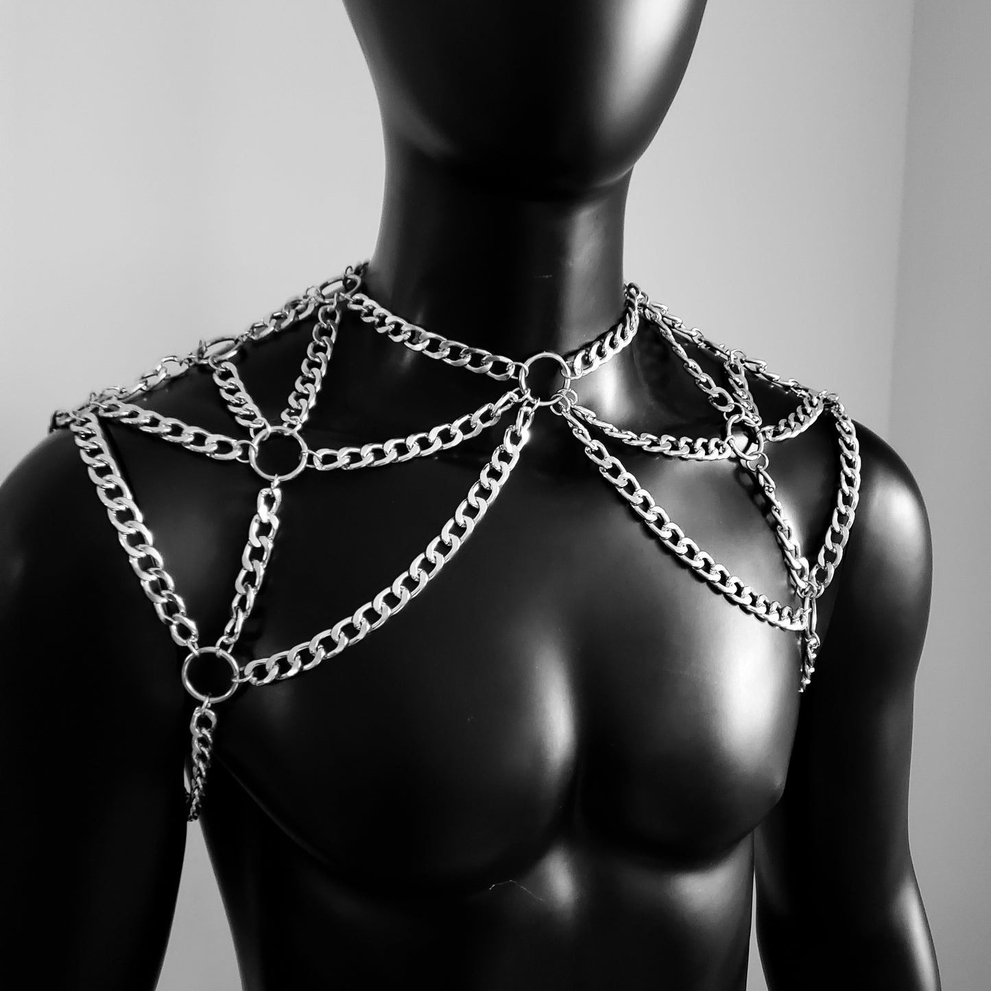 Rave Silver Men Body Chain Shoulder Chain Harness, Burning Man Festival Body Chain