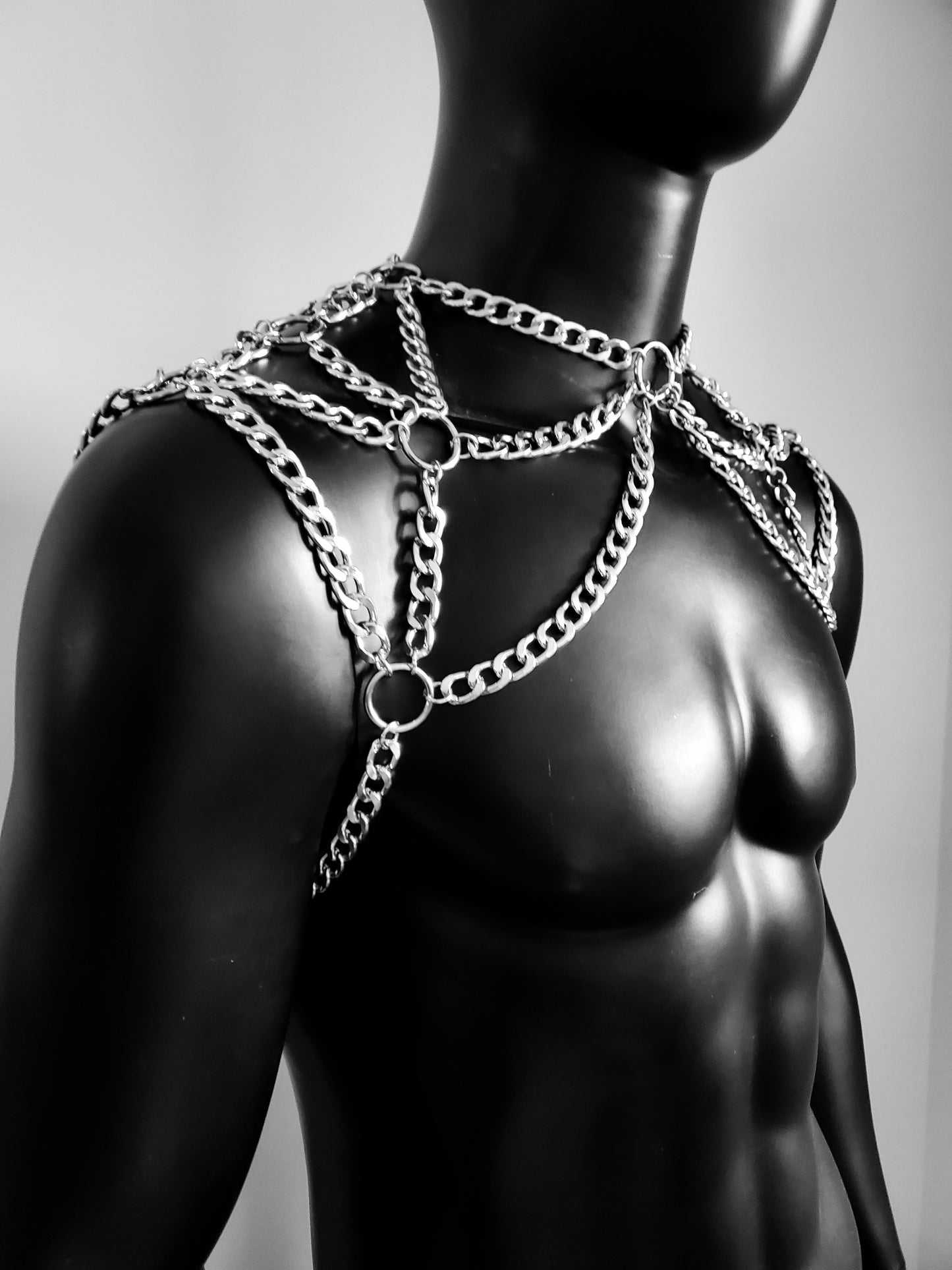 Rave Silver Men Body Chain Shoulder Chain Harness, Burning Man Festival Body Chain