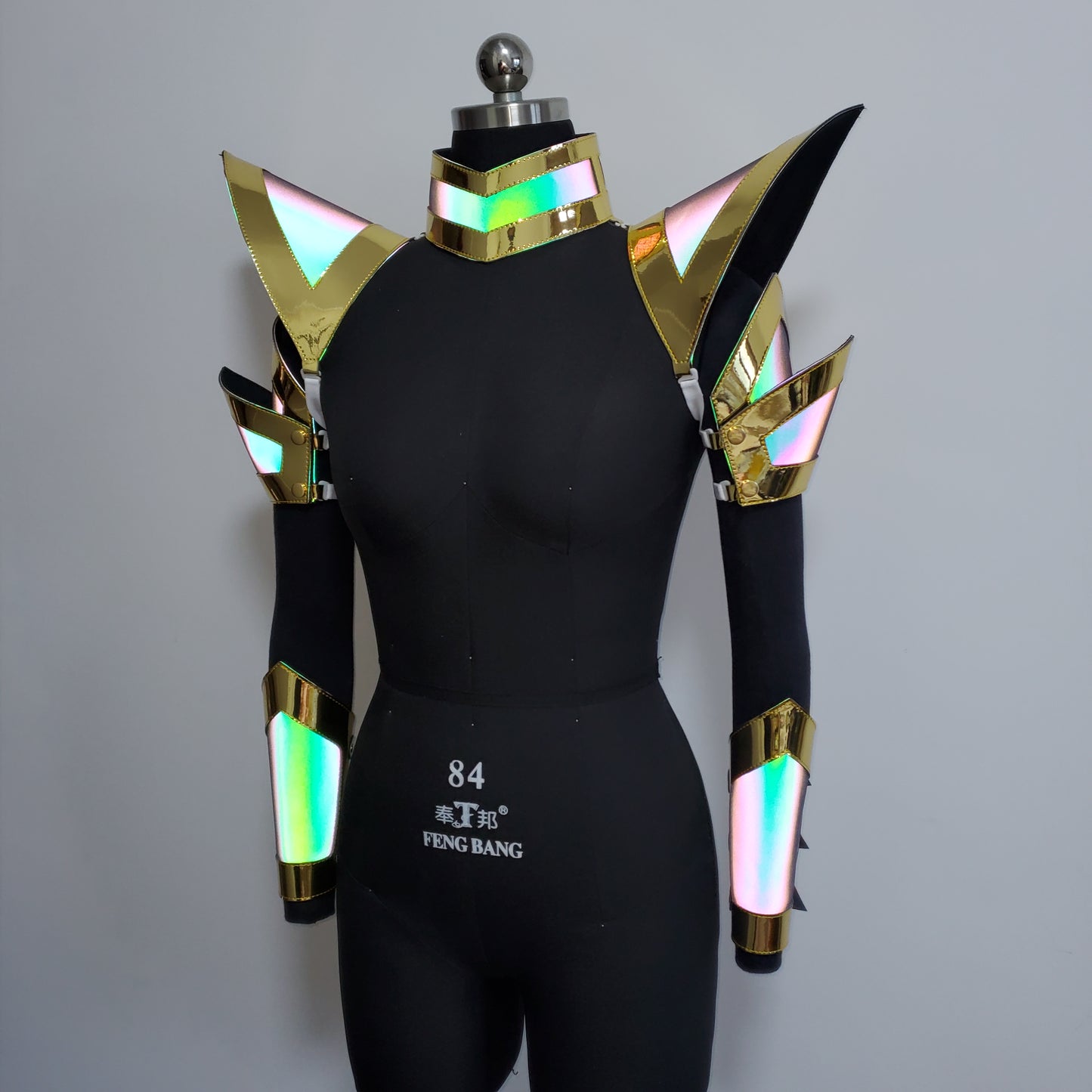 Burning Man Holographic Women Gold Edge Reflective Armor,Rave Carnival Festival Costumes Armor Outfits