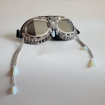 Lunettes Rave Streampunk, lunettes Burning Man, lunettes de festival, lunettes de costume étoile à cinq branches en chaîne, lunettes de mascarade Cyber ​​Goth 