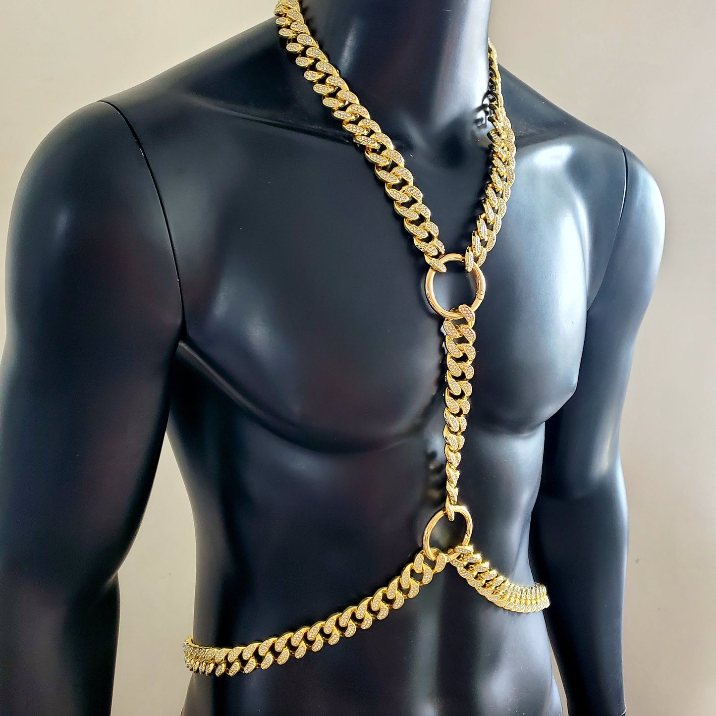 Männer Body Gold Strass Kette, Männer Body Chain Harness, Burning Man Outfits