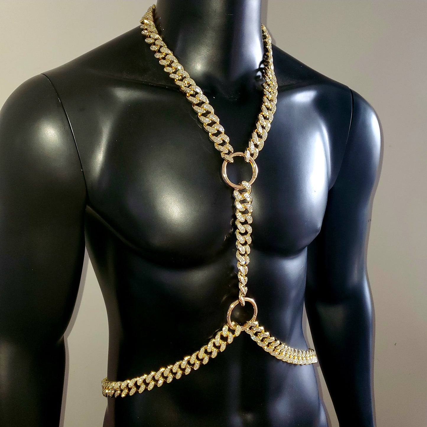 Männer Body Gold Strass Kette, Männer Body Chain Harness, Burning Man Outfits