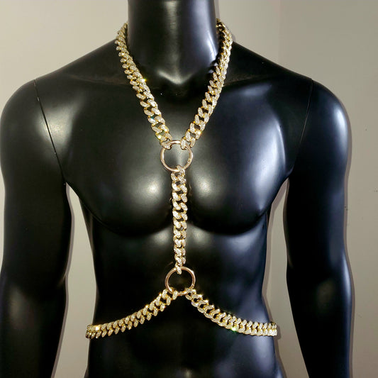 Rave Festival Burning Man Gold Rhinestone Body Chest Chain Harness Outfits,Carnival Costumes