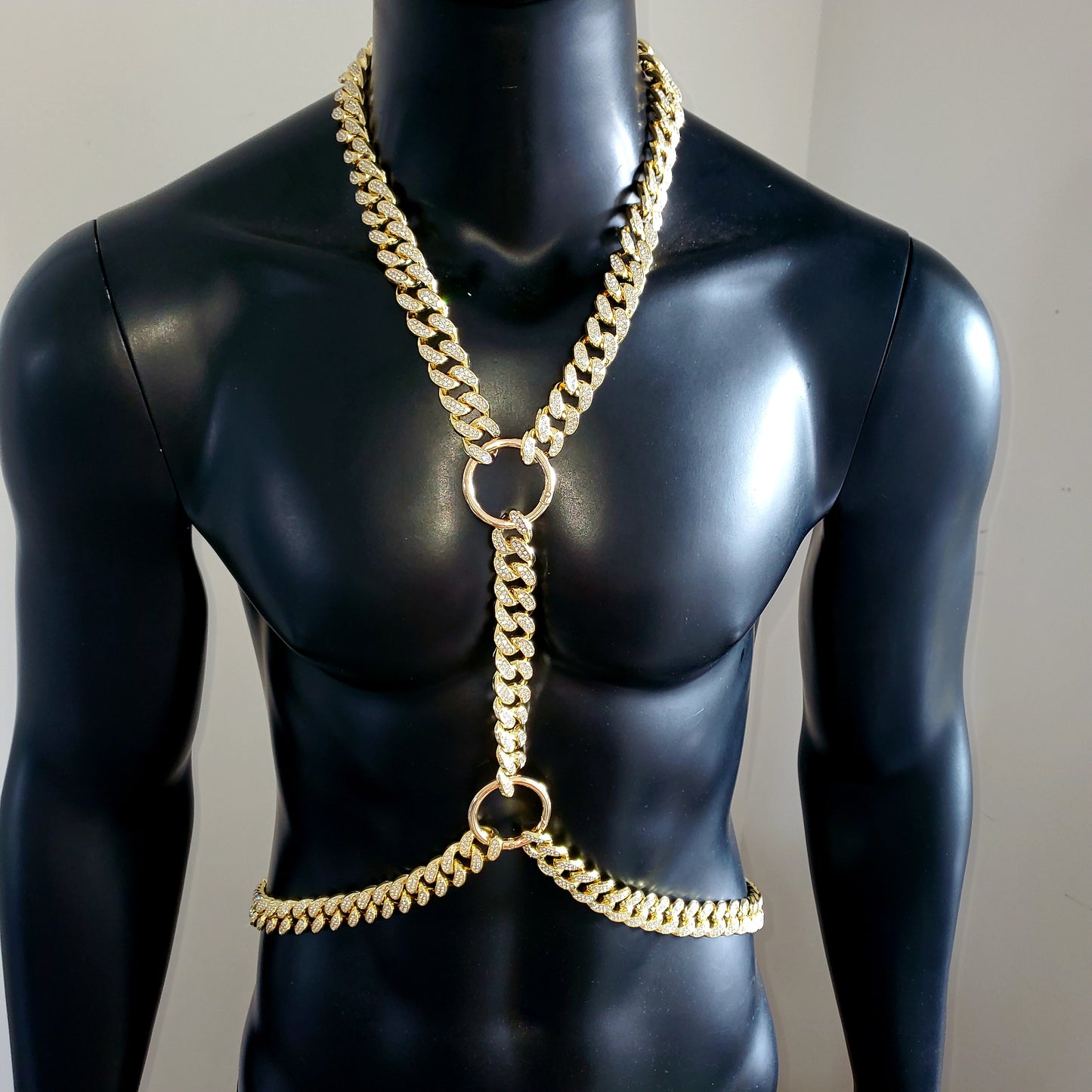 Männer Body Gold Strass Kette, Männer Body Chain Harness, Burning Man Outfits