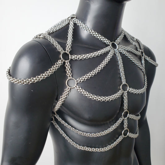 Rave Man Body Chain Harness, Music Festival Burning Man Stainless Steel Chain Harness