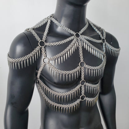 Man Body Chain Harness,Spike Fringe Metal Chain Harness,Punk Chest Harness