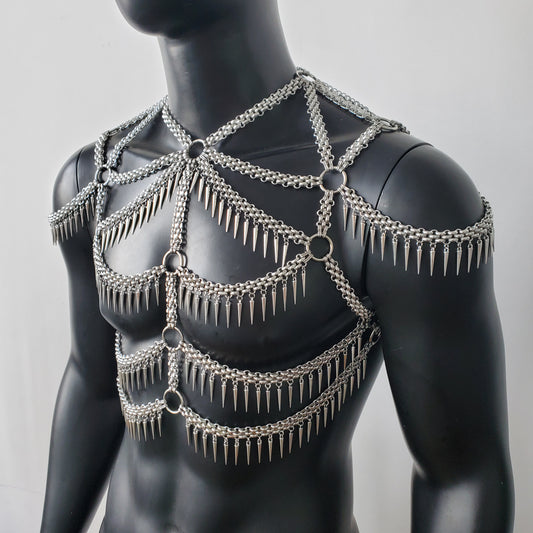 Man Body Chain Harness,Spike Fringe Metal Chain Harness,Punk Chest Harness