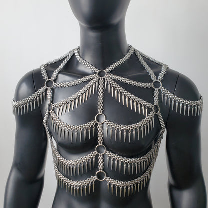 Man Body Chain Harness,Spike Fringe Metal Chain Harness,Punk Chest Harness