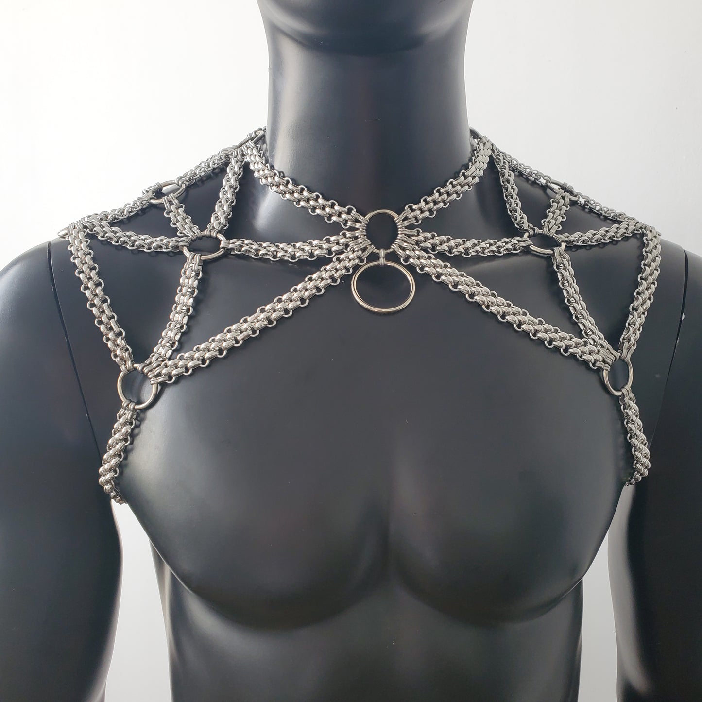 Rave Men Stainless Steel Chain Body Shoulder Chain Harness, Burning Man Festival Rave Body Chain Outfits