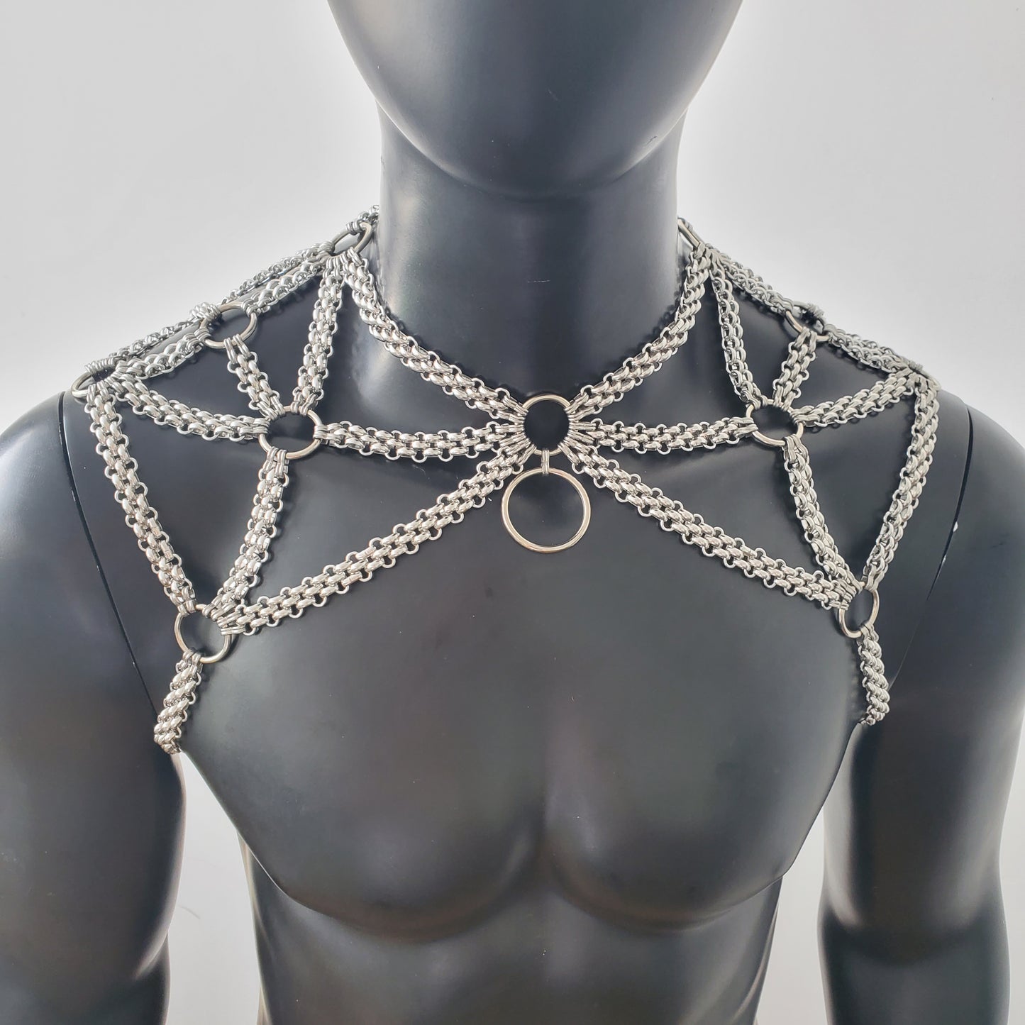 Rave Men Stainless Steel Chain Body Shoulder Chain Harness, Burning Man Festival Rave Body Chain Outfits