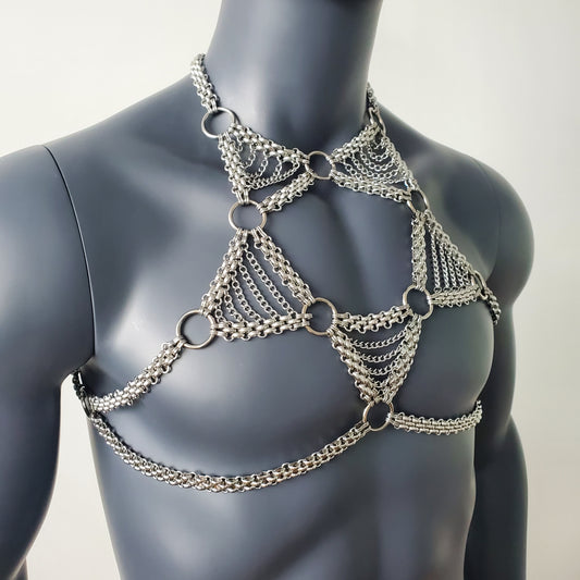 Man Punk Five-pointed Star Body Chest Chain Harness,Music Festival Wear,Burning Man Outfits