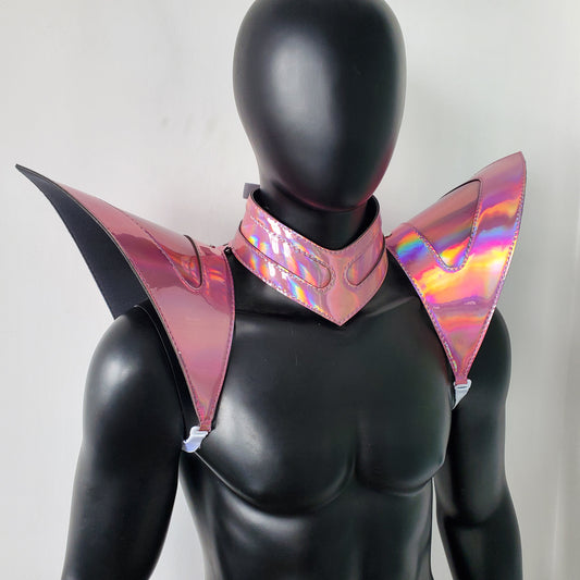 Burning Man Holographic Laser Pink Armor, Rave Shoulder Piece Armor EDM Festival Outfit