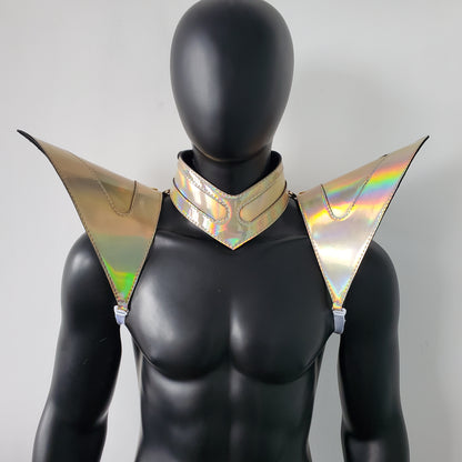 Burning Man Holographic Laser Gold Armor, Rave Shoulder Piece Armor EDM Festival Outfit