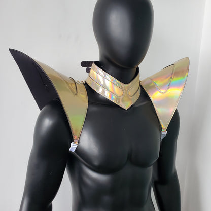 Burning Man Holographic Laser Gold Armor, Rave Shoulder Piece Armor EDM Festival Outfit