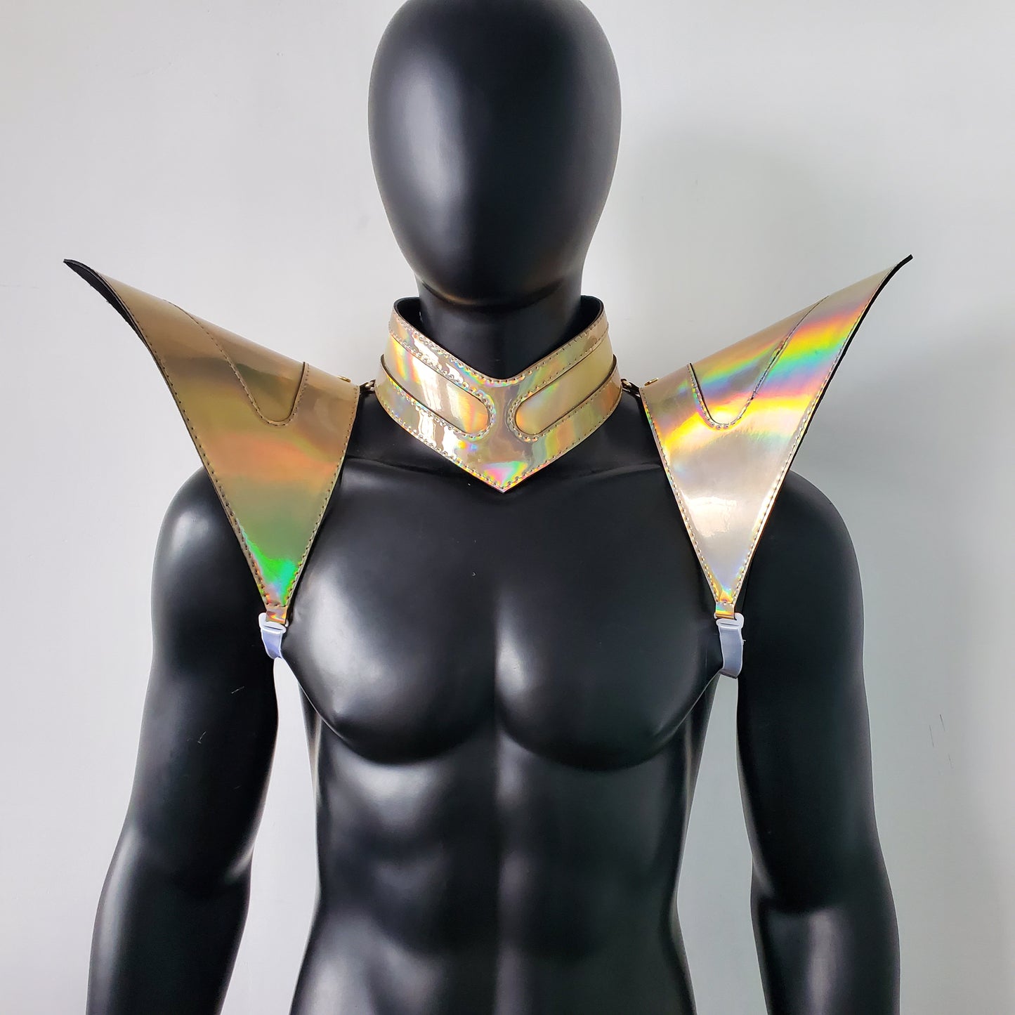 Burning Man Holographic Laser Gold Armor, Rave Shoulder Piece Armor EDM Festival Outfit