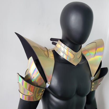 Burning Man Holographic Laser Gold Rave Arm & Shoulder Piece Armor EDM Festival Outfit