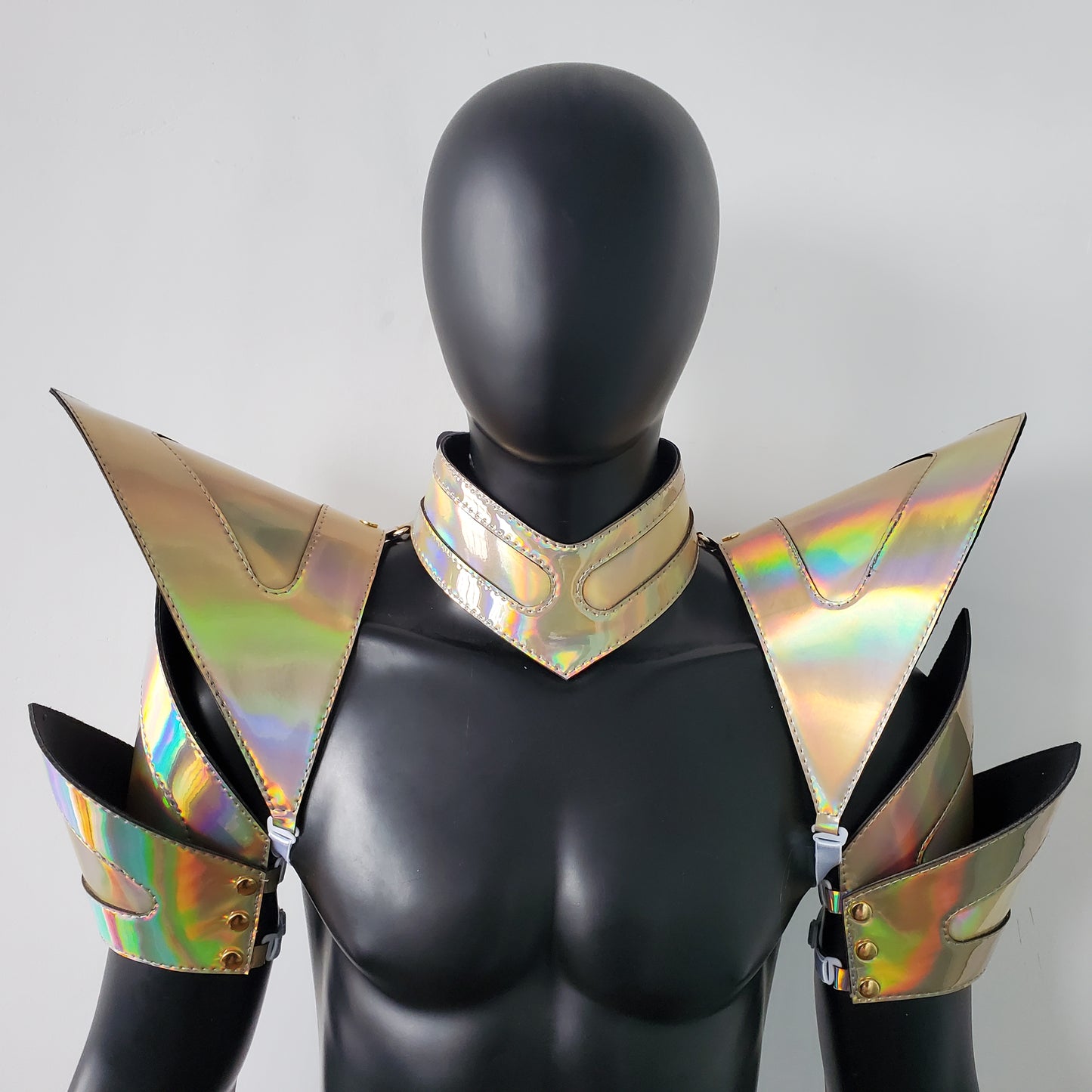 Burning Man Holographic Laser Gold Rave Arm & Shoulder Piece Armor EDM Festival Outfit