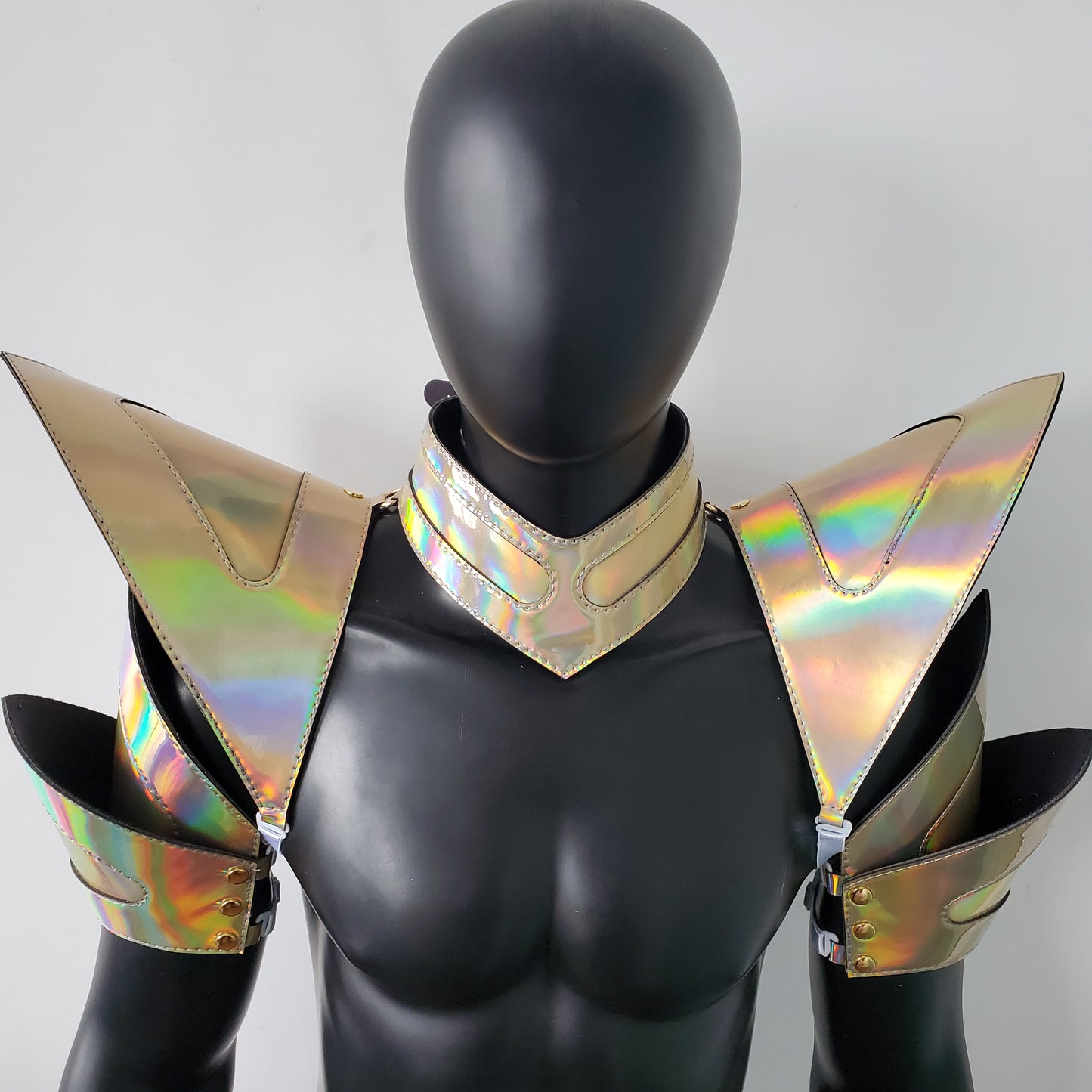 Burning Man Holographic Laser Gold Rave Arm & Shoulder Piece Armor EDM Festival Outfit