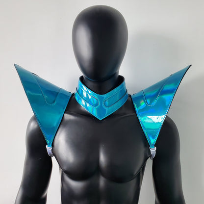 Burning Man Holographic Laser Blue Armor, Rave Shoulder Piece Armor EDM Festival Outfit