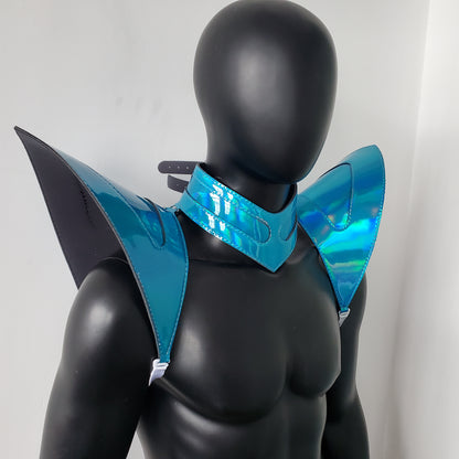 Burning Man Holographic Laser Blue Armor, Rave Shoulder Piece Armor EDM Festival Outfit