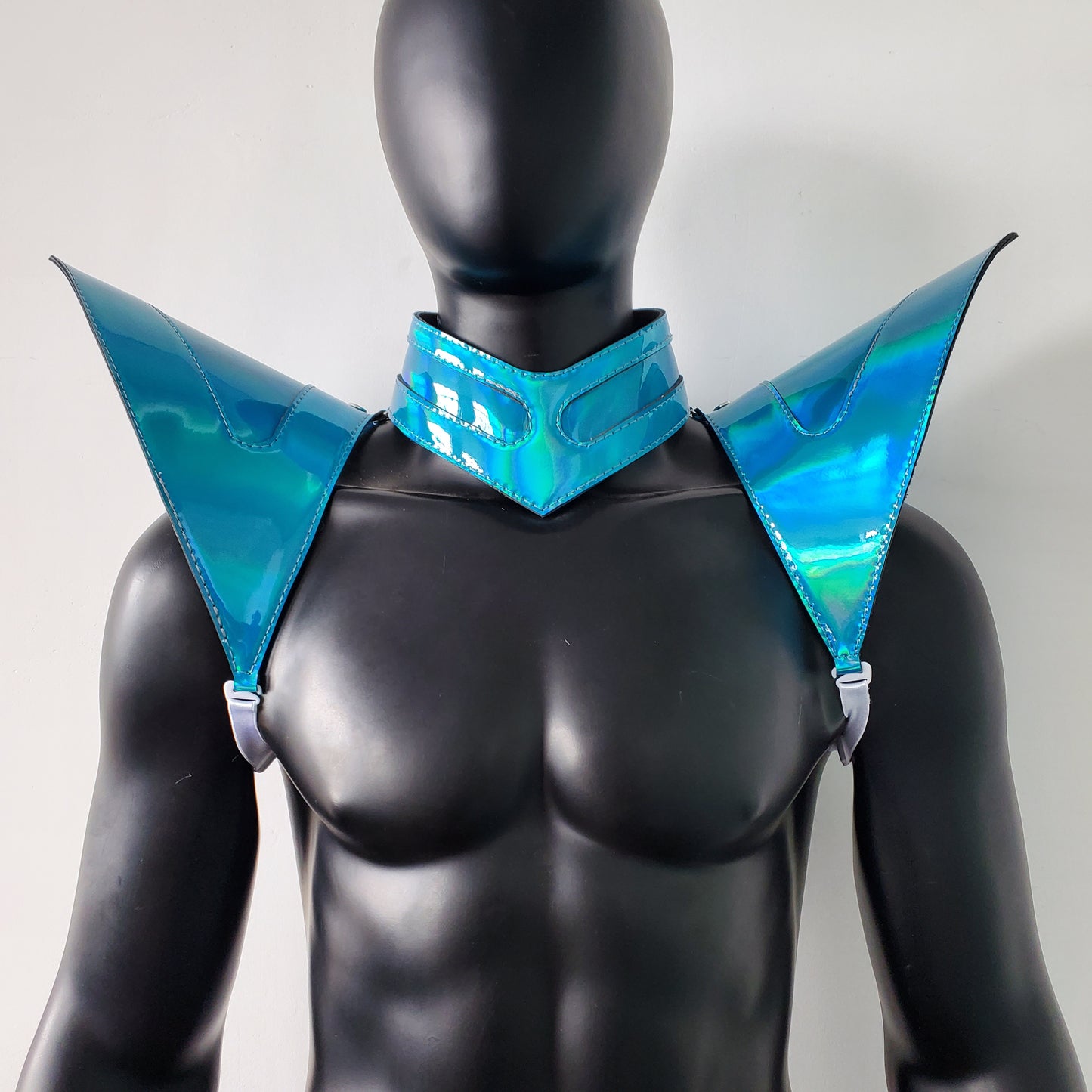 Burning Man Holographic Laser Blue Armor, Rave Shoulder Piece Armor EDM Festival Outfit