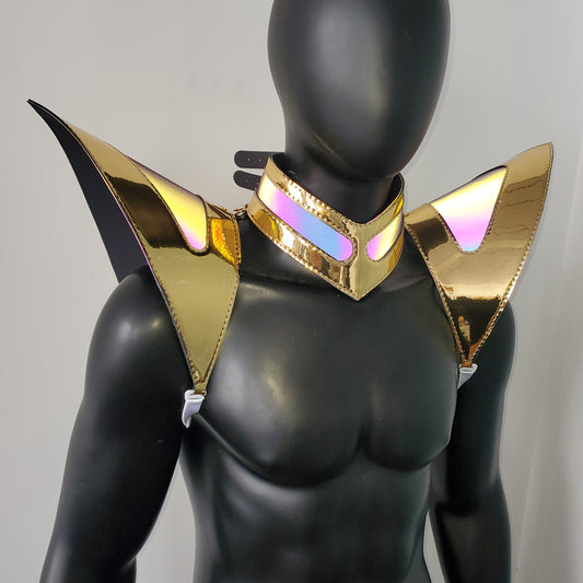 Burning Man Holographic Gold Edge ReflectiveArmor, Rave Shoulder Piece Armor EDM Festival Outfit